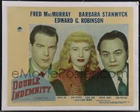 3p0009 DOUBLE INDEMNITY linen LC #1 1944 close up of Barbara Stanwyck, MacMurray & Edward G Robinson!