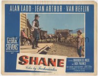 3p1309 SHANE LC #2 1953 Jack Palance as Wilson prepares to shoot down Elisha Cook as Torrey!