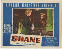 3p1311 SHANE LC #4 1953 Jean Arthur has a meaningful talk with Alan Ladd through the window!