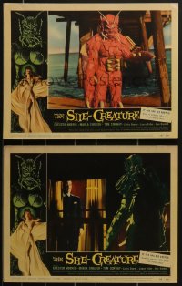 3p1585 SHE-CREATURE 2 LCs 1956 Marla English is reincarnated as a monster from Hell, cool fx scenes!