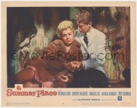 3p1328 SUMMER PLACE LC #8 1959 Troy Donahue in tie & jacket holds sexy Sandra Dee in fur coat!