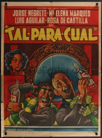 3p0254 TAL PARA CUAL Mexican poster 1953 Cabral art of girl watching men in sombreros drinking!