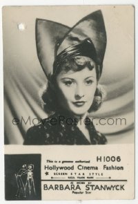 3p1689 BARBARA STANWYCK 2.5x3.25 English hat tag 1930s Hollywood Cinema Fashion as worn by her!