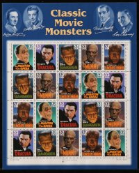 3p0197 CLASSIC MOVIE MONSTERS postage stamp sheet 1996 Frankenstein, Dracula, Mummy, Wolf Man