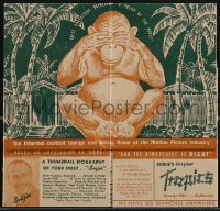3p0153 SUGIE'S ORIGINAL TROPICS menu 1946 Beverly Hills restaurant, cool die-cut chimpanzees!