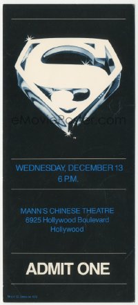 3p1678 SUPERMAN 4x9 movie ticket 1978 admit one person to Mann's Chinese Theatre in Hollywood!