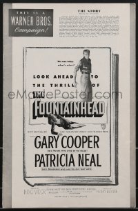3p0065 FOUNTAINHEAD pressbook 1949 Gary Cooper, Patricia Neal, Ayn Rand objectivist classic, rare!