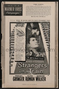 3p0093 STRANGERS ON A TRAIN pressbook 1951 Hitchcock, Granger & Robert Walker in double murder pact!