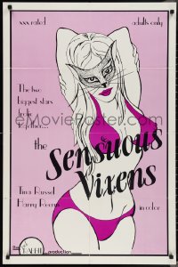 3p0887 SENSUOUS VIXENS 25x38 1sh 1976 two biggest stars frolic together, sexy woman with cat mask!