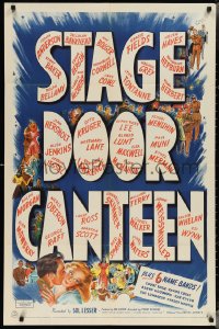 3p0933 STAGE DOOR CANTEEN 1sh 1943 Harpo Marx, Johnny Weissmuller, Hepburn, all-star musical!