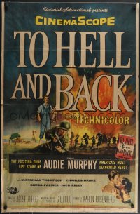 3p0962 TO HELL & BACK 26x40 1sh 1955 Audie Murphy's life story as soldier in World War II, Reynold Brown art