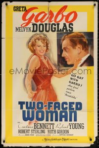 3p0970 TWO-FACED WOMAN style D 1sh 1941 go gay with sexy Greta Garbo & Melvyn Douglas, cool art!