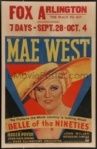 3p0024 BELLE OF THE NINETIES WC 1934 art of sexy Mae West, the whole country is talking about it!