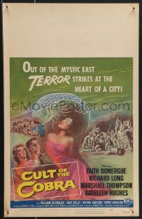 3p0029 CULT OF THE COBRA WC 1955 art of sexy Faith Domergue & giant snake in the Mystic East!