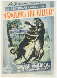 3p0212 TRAILING THE KILLER mini WC 1932 art of wild dog biting mountain lion on the throat, rare!