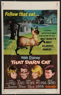 3p0051 THAT DARN CAT WC 1965 great art of Hayley Mills, Dean Jones & Siamese feline, Walt Disney!