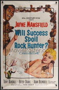 3p0983 WILL SUCCESS SPOIL ROCK HUNTER 1sh 1957 art of sexy Jayne Mansfield wearing only a sheet!