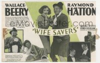 3p1626 WIFE SAVERS herald 1928 art of Wallace Beery & Raymond Hatton, Zasu Pitts, ultra rare!