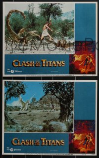 3p1404 CLASH OF THE TITANS 8 LCs 1981 Ray Harryhausen, Hamlin, Olivier, Hildebrandt border art!