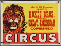 3r0299 HOXIE BROS. CIRCUS 21x28 circus poster 1960s great close-up art of snarling angry lion!