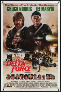 3r0722 DELTA FORCE 1sh 1986 cool art of Chuck Norris & Lee Marvin firing guns by S. Watts!