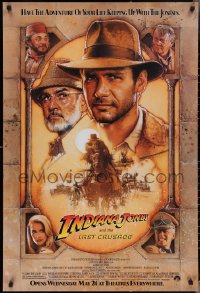 3r0803 INDIANA JONES & THE LAST CRUSADE advance 1sh 1989 Drew art of Harrison Ford & Connery!