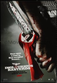 3r0807 INGLOURIOUS BASTERDS teaser DS 1sh 2009 Quentin Tarantino, bloody knife through Nazi flag!