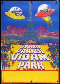 3r0051 UTAZO PARIZSI VIDAMPARK 32x46 Hungarian special poster 1970s different art of Eiffel Tower!