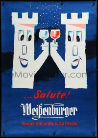 3r0079 WEISSENBURGER 36x50 Swiss advertising poster 1960s two castles toasting mineral water!