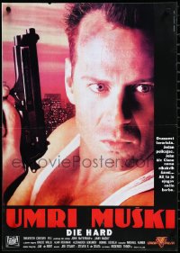 3r0364 DIE HARD Yugoslavian 19x27 1988 best close up of Bruce Willis as John McClane holding gun!
