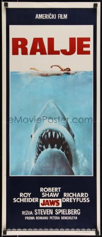 3r0172 JAWS Yugoslavian 14x32 1975 Spielberg's man-eating shark attacking swimmer, Ralje!