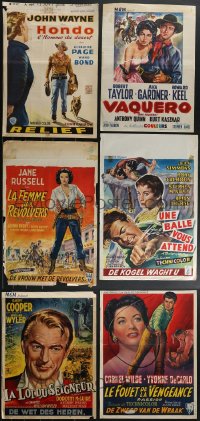 3s0201 LOT OF 6 MOSTLY FORMERLY FOLDED COWBOY WESTERN BELGIAN POSTERS 1950s-1960s John Wayne & more!