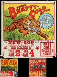 3s0027 LOT OF 4 FORMERLY FOLDED CIRCUS POSTERS 1940s-1950s great art of lions, tigers & more!
