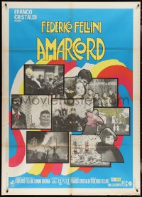 3t0052 AMARCORD Italian 1p 1973 Federico Fellini classic comedy, colorful art + photo montage!