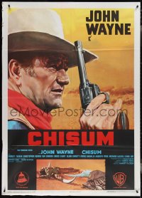 3t0065 CHISUM Italian 1p 1970 great profile close up art of big John Wayne with gun by Enzo Nistri!