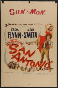 3t0244 SAN ANTONIO WC 1945 great full-length image of Alexis Smith on Errol Flynn's shoulder!