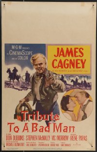 3t0268 TRIBUTE TO A BAD MAN WC 1956 great art of cowboy James Cagney, pretty Irene Papas!