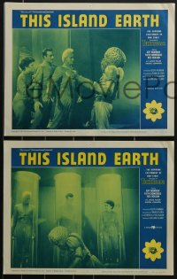 3t0557 THIS ISLAND EARTH 8 LCs R1964 Jeff Morrow, Faith Domergue & Rex Reason, brainy mutants!