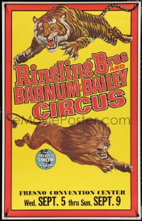 3w0007 RINGLING BROS & BARNUM & BAILEY CIRCUS 28x43 circus poster 1969 art of a lion and a tiger!