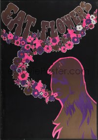 3w0322 EAT FLOWERS 20x29 Dutch commercial poster 1960s psychedelic Slabbers art of woman & flowers!