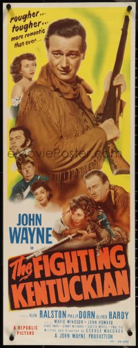 3w0578 FIGHTING KENTUCKIAN insert 1949 rougher, tougher & more romantic John Wayne + Oliver Hardy!