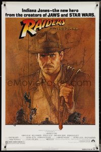 3w0916 RAIDERS OF THE LOST ARK 1sh 1981 great art of adventurer Harrison Ford by Richard Amsel