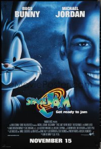 3w0968 SPACE JAM advance DS 1sh 1996 cool dark image of Michael Jordan & Bugs Bunny in outer space!