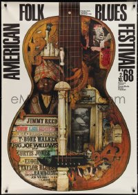 3w0006 AMERICAN FOLK BLUES FESTIVAL 33x47 German music poster 1968 guitar art by Gunther Kieser!