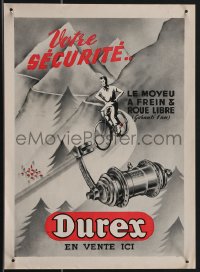 3w0331 DUREX EN VENTE ICI 11x15 French advertising poster 1930s cyclist going down mountain trail!