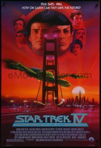 3w0976 STAR TREK IV 1sh 1986 art of Leonard Nimoy, Shatner & Klingon Bird-of-Prey by Bob Peak!