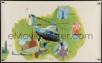 3w0002 SABENA 24x39 Belgian travel poster 1959 art of airplane, helicopter and iconic sites, rare!