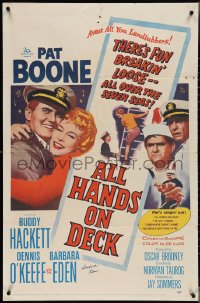 3x0153 ALL HANDS ON DECK signed 1sh 1961 by Barbara Eden, who's with Navy Captain Pat Boone!