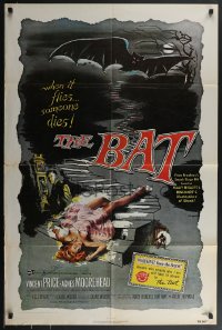 3x0155 BAT signed 1sh R1980s by Vincent Price, great horror art, when it flies, someone dies!