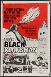 3x0156 BLACK KLANSMAN signed 1sh 1966 by director Ted V. Mikels, art of hooded KKK man with torch!